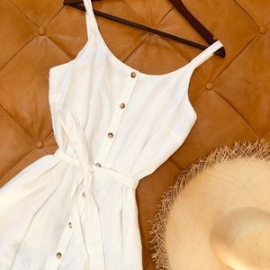 Pure Navy Linen Midi Dress